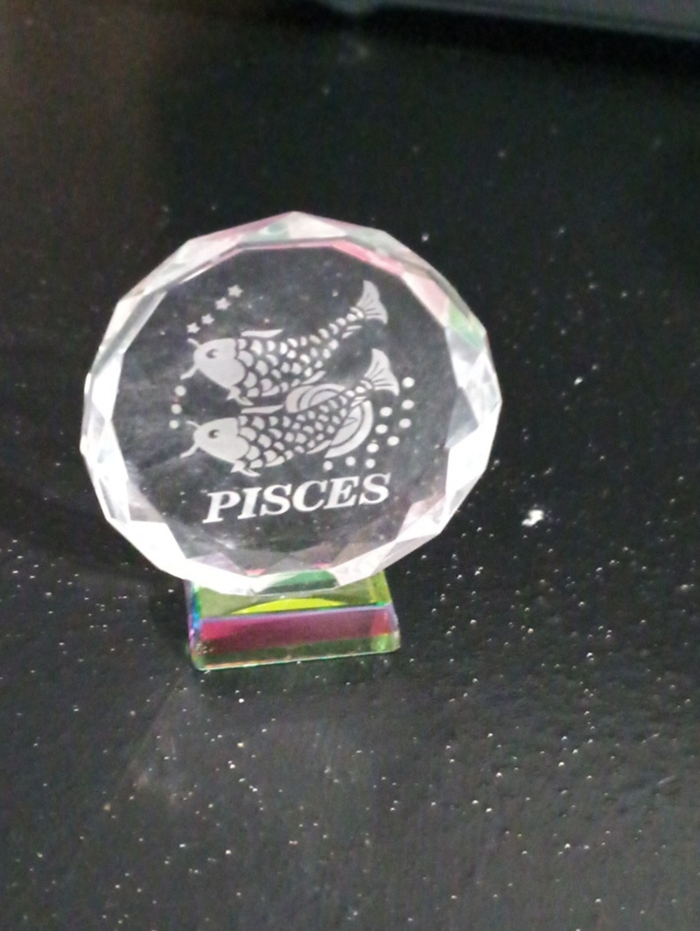 Pisces Crystal Fish Ornament - Clear with Iridescent Base
